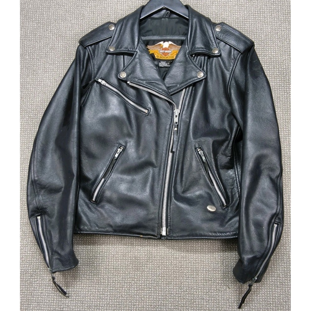 Vintage Harley-Davidson Women's M Black Leather Motorcycle Jacket CA 03402